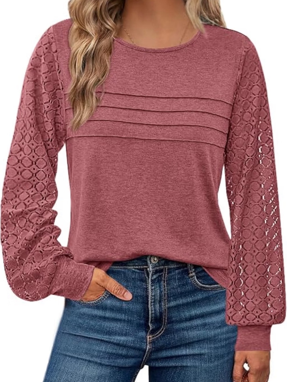BTFBM Women’s Long Sleeve Shirts Dressy Lace Top dusty pink xxl 20-22 NWOT